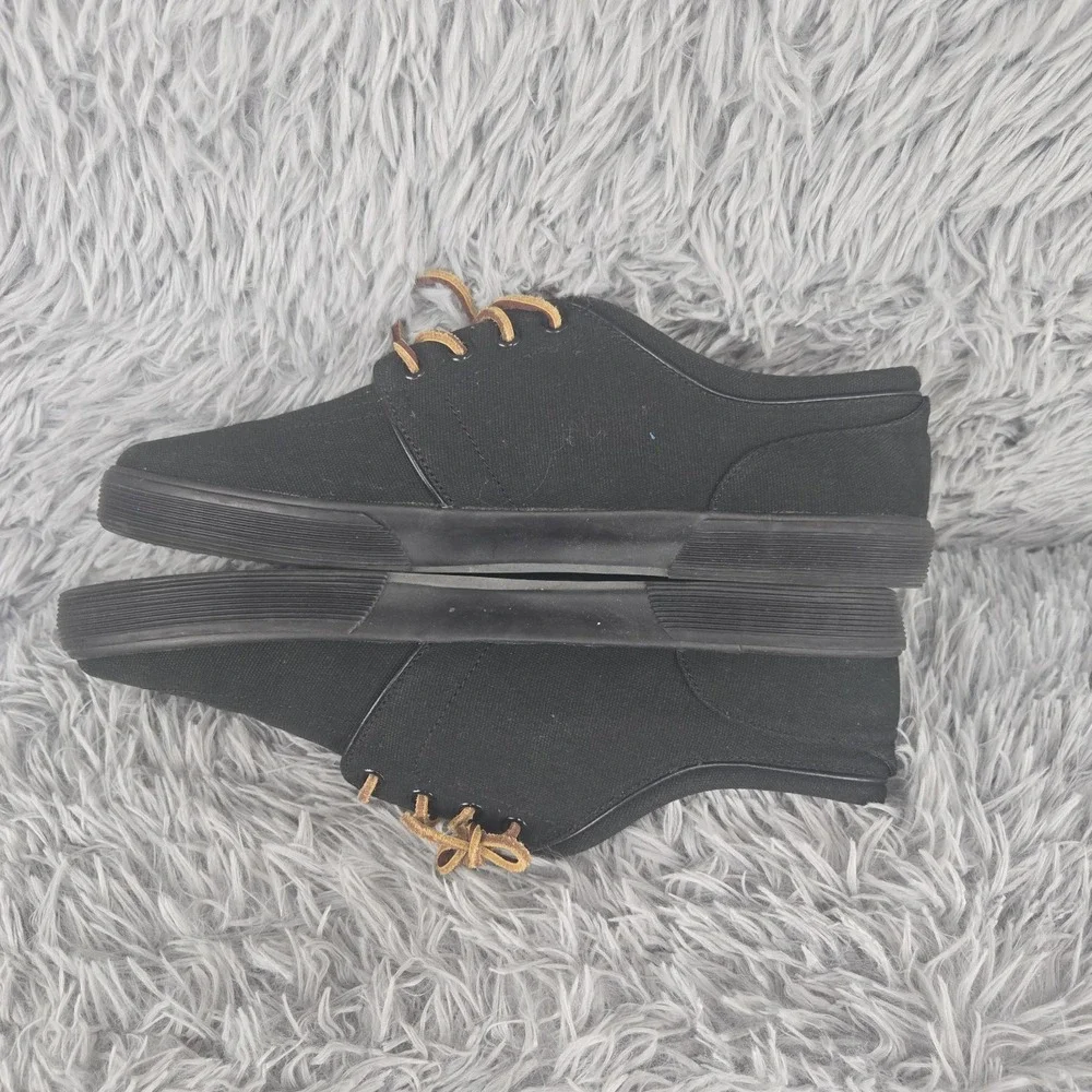 Polo Ralph Lauren Mens 13 Triple Black Faxon Low‎ Canvas Leather Lace Sneakers